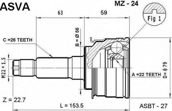 Вал привода колеса в сборе с ШРУСами MZ-24 ASVA