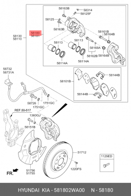 Суппорт тормозной 581802WA00 HYUNDAI KIA