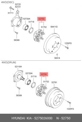 Подшипник ступицы колеса со ступицей (комплект) 5275026000 HYUNDAI KIA