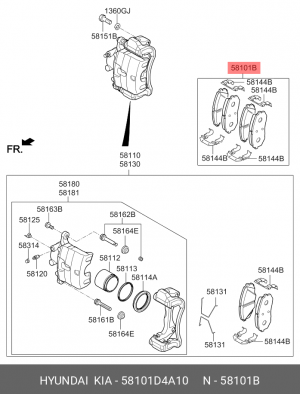 Колодки тормозные дисковые 58101D4A10 HYUNDAI KIA