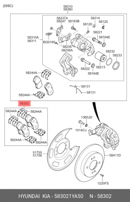 Колодки тормозные дисковые 583021YA50 HYUNDAI KIA