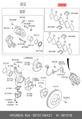 Колодки тормозные дисковые 581011MA21 HYUNDAI KIA