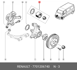 Подшипник ступицы колеса (комплект) 77 01 206 740 RENAULT