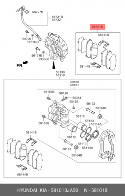 Колодки тормозные дисковые 581013JA50 HYUNDAI KIA