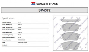 Колодки тормозные дисковые SP4372 SANGSIN