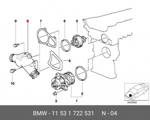 Корпус термостата системы охлаждения 11 53 1 722 531 BMW