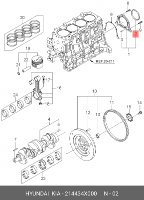 Сальник коленвала 214434X000 HYUNDAI KIA
