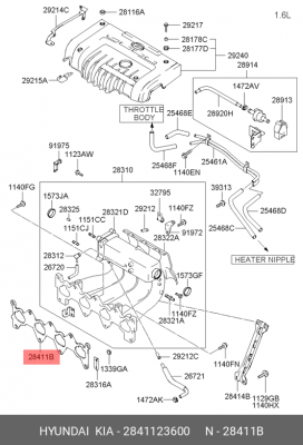 Прокладка впускного коллектора 2841123600 HYUNDAI KIA