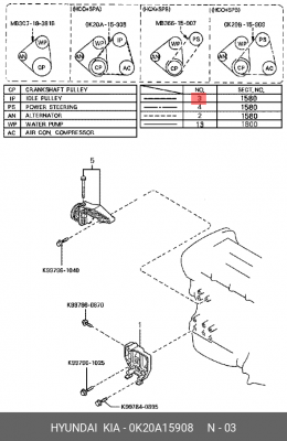 Ремень приводной 0K20A-15908 HYUNDAI KIA