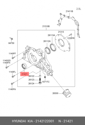 Сальник коленвала 2142122001 HYUNDAI KIA
