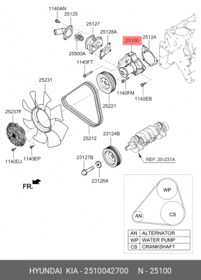 Насос - помпа системы охлаждения ДВС 25100-42700 HYUNDAI KIA
