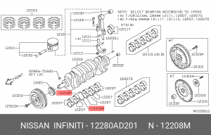 Полукольца вкладышей коленвала 12280AD201 NISSAN