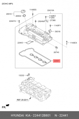 Прокладка крышки ГБЦ 224412B801 HYUNDAI KIA
