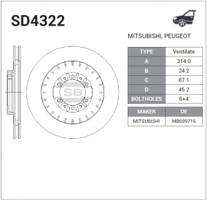 Диск тормозной SD4322 SANGSIN