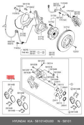 Колодки тормозные дисковые 58101-4DU00 HYUNDAI KIA