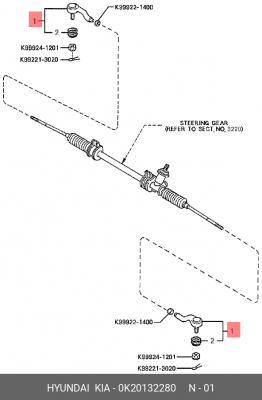 Наконечник рулевой тяги 0K201-32280 HYUNDAI KIA