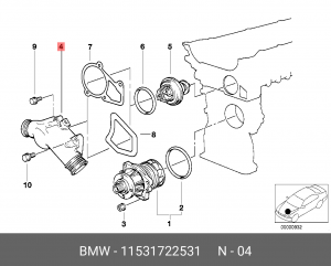 Корпус термостата системы охлаждения 11 53 1 722 531 BMW