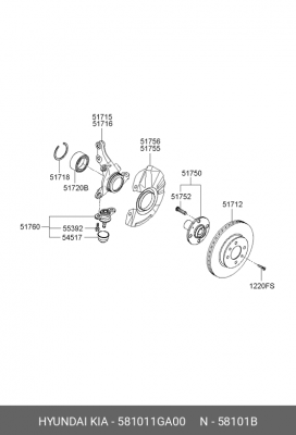 Колодки тормозные дисковые 581011GA00 HYUNDAI KIA
