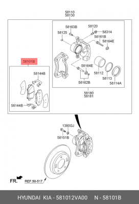 Колодки тормозные дисковые 581012VA00 HYUNDAI KIA