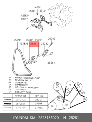 Ролик ремня приводного 2528135020 HYUNDAI KIA