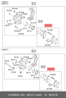 Колодки тормозные дисковые 581011JA60 HYUNDAI KIA