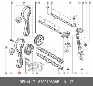 Ремень ГРМ - газораспределительного механизма 82 00 106 085 RENAULT