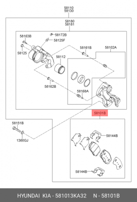 Колодки тормозные дисковые 581013KA32 HYUNDAI KIA