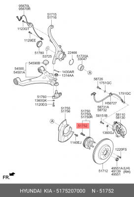 Шпилька ступицы колеса 5175207000 HYUNDAI KIA