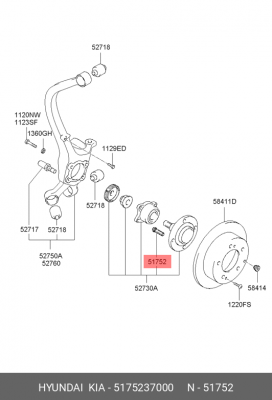 Шпилька ступицы колеса 5175237000 HYUNDAI KIA