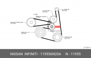 Натяжитель ремня приводного в сборе 11955-6N20A NISSAN