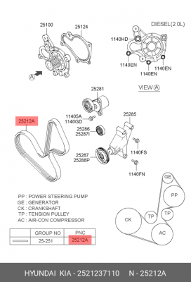 Ремень приводной 25212-37110 HYUNDAI KIA
