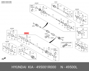 Вал привода колеса в сборе с ШРУСами 49500-1R000 HYUNDAI KIA