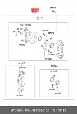 Суппорт тормозной 5811026120 HYUNDAI KIA