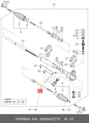 Тяга рулевая 0K60A32270 HYUNDAI KIA