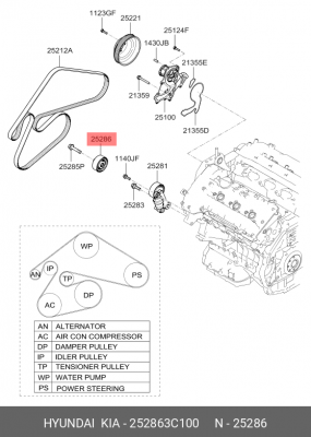 Ролик ремня приводного 25286-3C100 HYUNDAI KIA