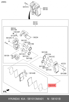 Колодки тормозные дисковые 581013MA01 HYUNDAI KIA