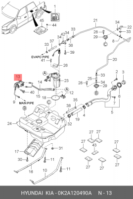 Фильтр топливный 0K2A120490A HYUNDAI KIA