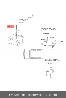 Свеча накаливания 3671042500 HYUNDAI KIA