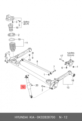 Амортизатор подвески 0K32B-28700 HYUNDAI KIA