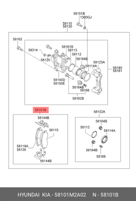 Колодки тормозные дисковые 58101M2A02 HYUNDAI KIA
