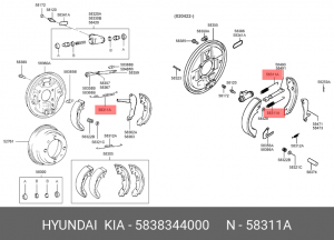 Пружины крепления барабанных тормозных колодок (ремкомплект) 5838344000 HYUNDAI KIA