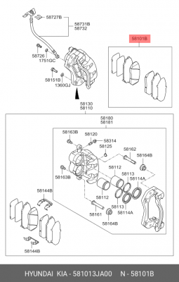 Колодки тормозные дисковые 581013JA00 HYUNDAI KIA
