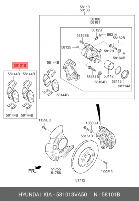 Колодки тормозные дисковые 581013VA50 HYUNDAI KIA