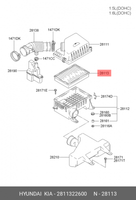 Фильтр воздушный 28113-22600 HYUNDAI KIA