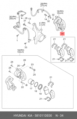 Колодки тормозные дисковые 58101-1DE00 HYUNDAI KIA