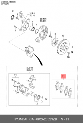 Колодки тормозные дисковые 0K2A23323ZB HYUNDAI KIA