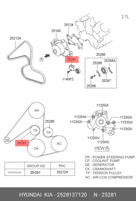 Натяжитель ремня приводного в сборе 25281-37120 HYUNDAI KIA