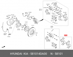 Колодки тормозные дисковые 581014DA00 HYUNDAI KIA