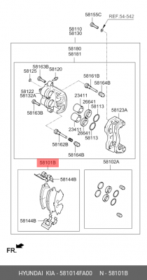 Колодки тормозные дисковые 581014FA00 HYUNDAI KIA