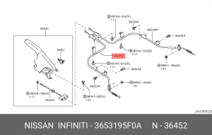Трос ручного тормоза 36531-95F0A NISSAN